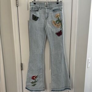 Sneak Peek Light Blue Flare Jeans with Embroidery Festival Hippie
